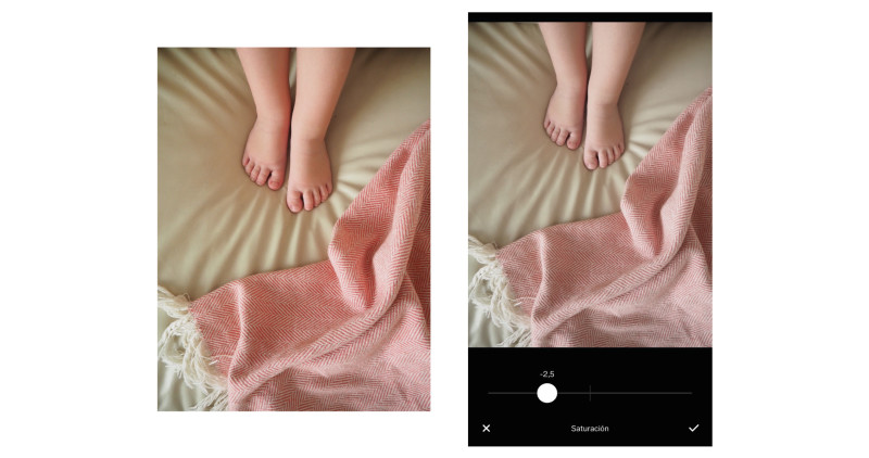 editar fotos con móvil - ejemplo cómo corregir saturación - vsco app